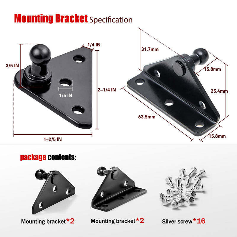 Vepagoo 10mm Ball Stud Mounting Bracket, Gas Struts Lift Support Bracket Ball Stud,2pcs L-Type, 2pcs Flat-Type and 16pcs Screws (Only Fits 10mm Ball Head), Black Black-4pcs Flat and L Type