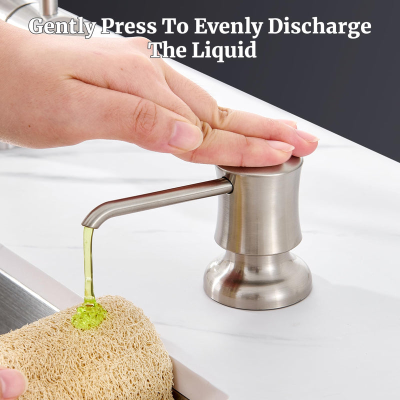 Soap Dispenser for Kitchen Sink Brushed Nickel, Built-in and Refill-from-Top Design with Liquid Hand & Dish Soap Bottle with Bottle