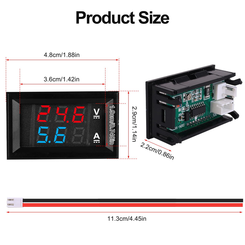 0.28" Volt Meter, DC 0-100V 10A Digital Voltmeter Ammeter Dual 3 Bits LED Display with Connect Wires Mini Ammeter Voltmeter for Electronic Circuit Experiments Cars RV Solar Energy (5Pack) 5Pack