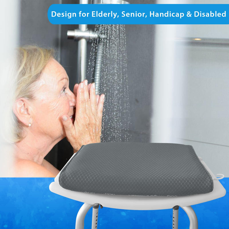 Shower Seat Cushion, Shower Chair Cushion for Transfer Benches in Bathtub, Cushion for Sauna, 3D Mesh Pad with Hook, Slip-Resistant, Design for Elderly, Senior, Handicap Disabled Gray