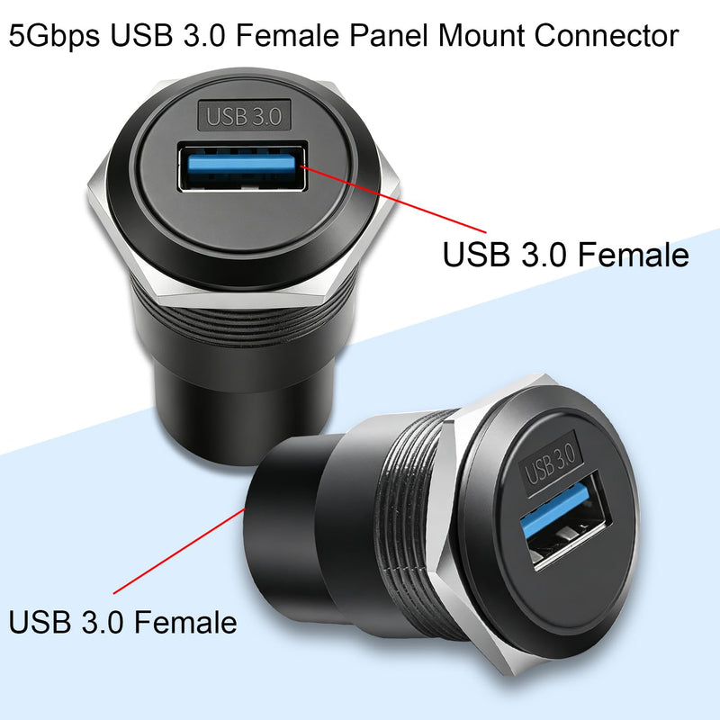 USB 3.0 Threaded Fixed Mount Adapter, USB Type A Female to Female Embedded Panel Mount Adapter, Socket to Socket Pass-Through Coupler 5Gbps Data 5V/1A Charger