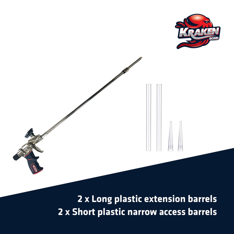 Kraken Bond PRO Spray Foam Gun - 24" (2 ft) - 1 Pack - Non-Stick Teflon Coated Basket, Long Nozzle, 360° Swivel Tip, Aluminum Body - Perfect for Homeowners and Professionals 360° Spray Foam Gun 24"