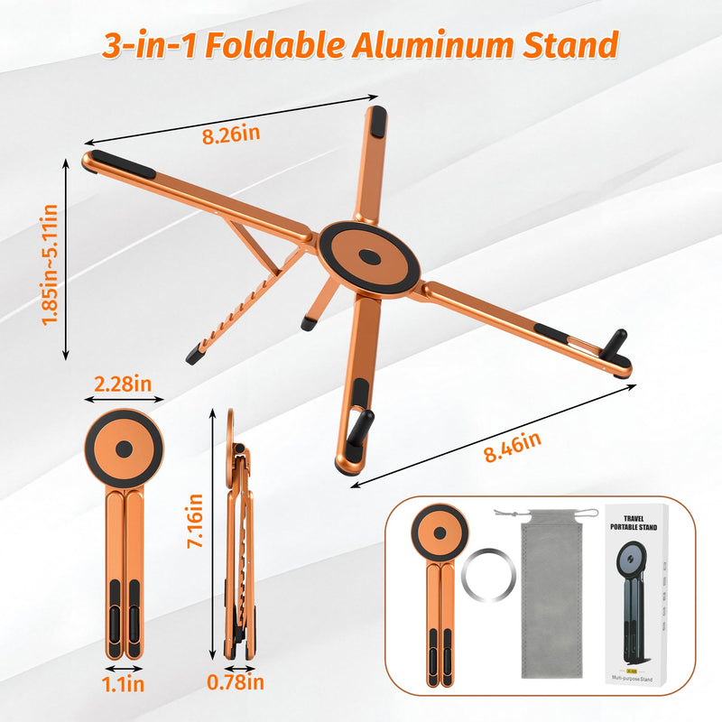 Three-in-One Magnetic Folding Stand,Adjustable Laptop Stand | Suitable for MacBook,iPad, iPhone,mobile phones,tablets,laptops,and portable aluminum heightening stands (orange) orange
