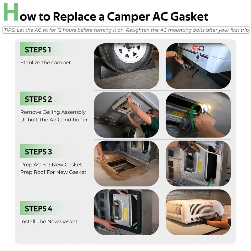 25071 Universal RV & Camper Roof Air Conditioner Gasket Kit, 14-Inch × 14-Inch Self-Adhesive Picture Frame Gasket, and Self-Adhesive Leveling Pads, Waterproof Compression Seal