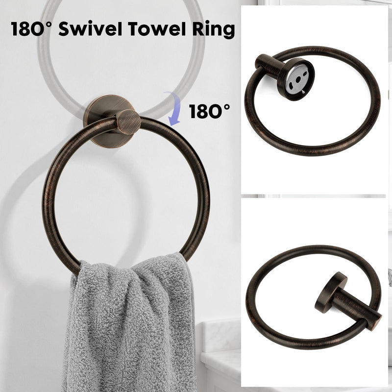 Oil Rubbed Bronze Bathroom Hardware Accessories Set 5 Piece, Stainless Steel Towel Bar Set 24 Inch,Toilet Paper Holder,Towel Ring Holder,Towel Rack Set,Brushed Bronze Bathroom Accessories Kit Oil Rubbed Bronze