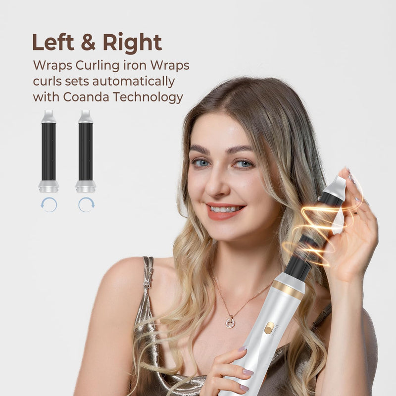 Hair Dryer Brush, 5 in 1 Blow Dryer Brush Set, High Speed Hot Air Styler, Auto Wrap Curlers for Frizz-Free Volume, Multifunctional Hair Dryer for Curling, Straightening, Volumizing (Platinum)
