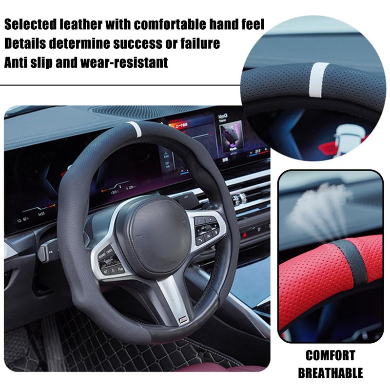 Car Steering Wheel Cover, 15 Inch Leather Non Slip Vehicle Steering Wheel Cover Protector, Comfortable Automotive Interior Protection Accessories, Universal for SUV Sedan Truck(Black) Black