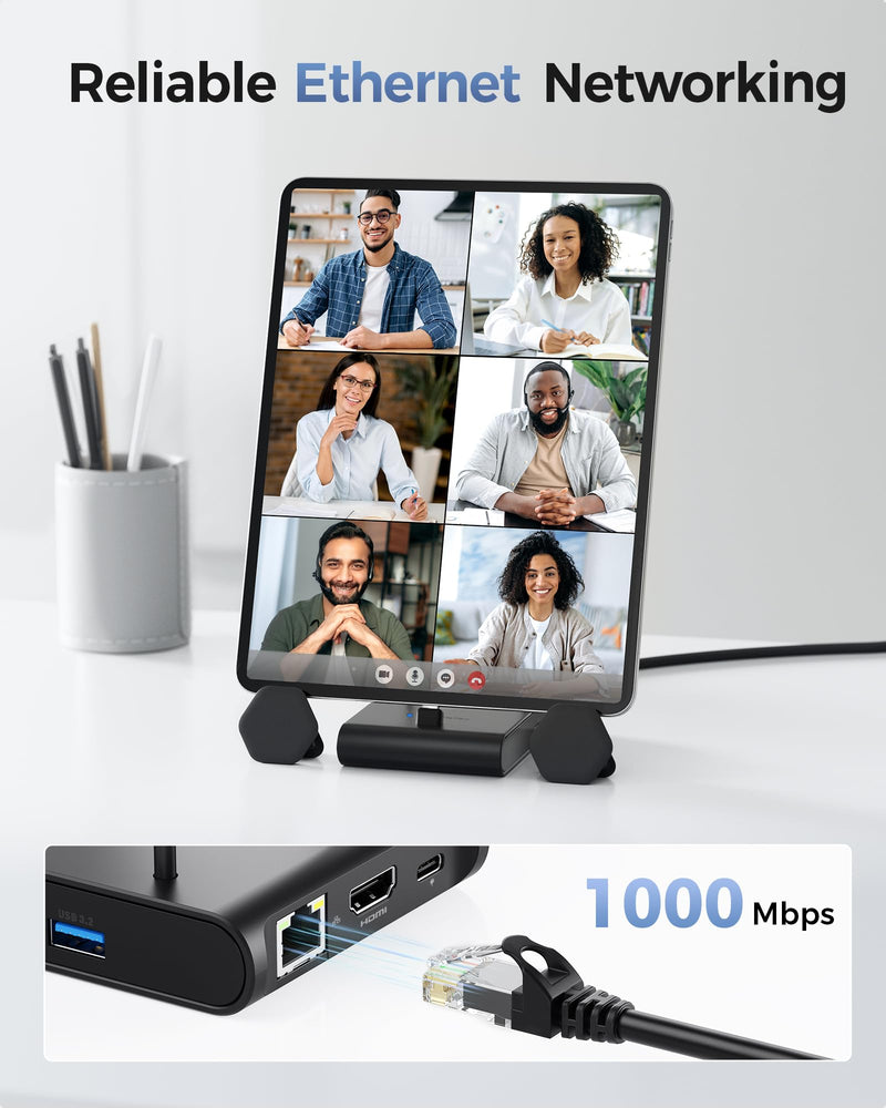 Cable Matters 5-in-1 iPhone 16/15 USB C Hub HDMI 4K@60Hz, iPad Docking Station with Gigabit Ethernet, USB-A 3.2 Port, 100W PD, USBC Hub Stand for iPhone 16/15 Pro Max, iPad Pro, Galaxy S23 Ultra