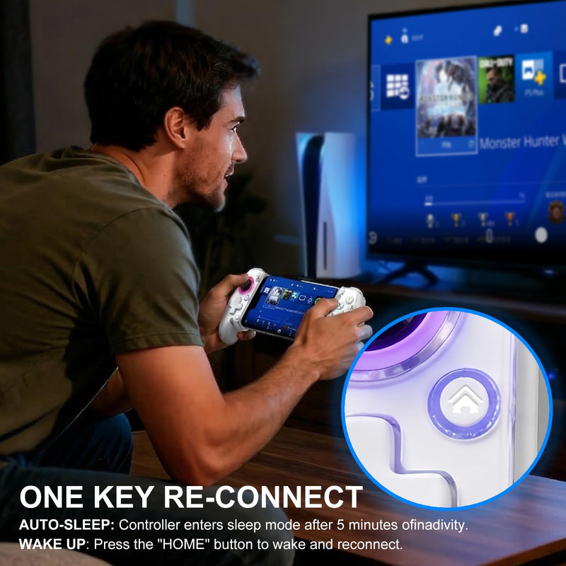 Phone Controller for iPhone 17/16/15/Android/PC/Switch, Wireless Mobile Gaming Controller with 8-Color RGB Lighting, Turbo, Bluetooth Gamepad Joystick Remote Play for PS5/PS4/Xbox/PC, Cloud Gaming