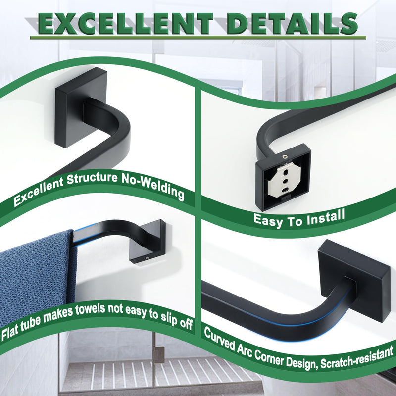 Alise Towel Bar for Bathroom,24'' Towel Holder Black Towel Racks for Bathroom Wall Mount,SUS304 Stainless Steel Towel Rail Towel Hanger for Wall,Matte Black 24 Inch Matte Black