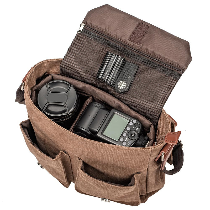 Compatible with/Replacement Vintage Waterproof Canvas Leather Trim DSLR SLR Shockproof Camera Shoulder Messenger Bag (Coffe) Coffe