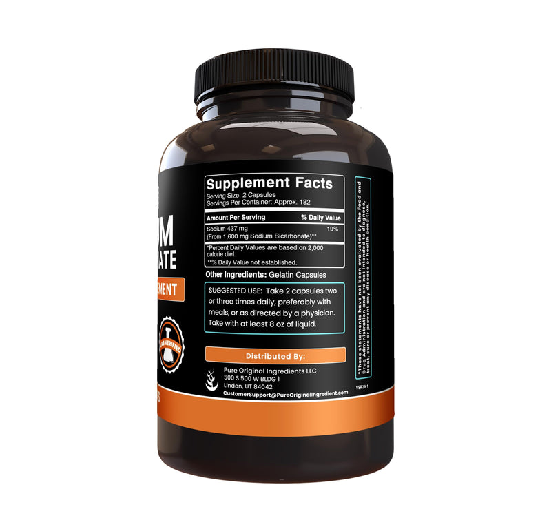 Pure Original Ingredients Sodium Bicarbonate (365 Capsules) No Magnesium Or Rice Fillers, Always Pure, Lab Verified