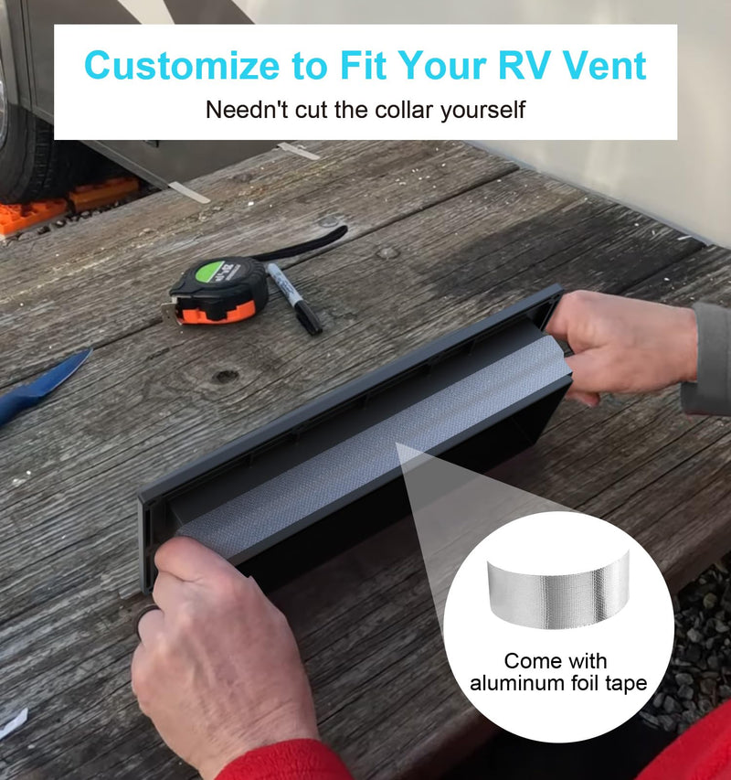 Aluminum RV Exhaust Range Hood Vent Cover with Adjustable Collar Depth Locking Damper Camper Stove Microwave Exterior Sidewall Ventilation Replacement Kit for Trailer Motorhome (Black) Black