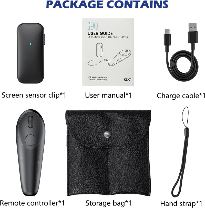Kindle Page Turner Remote Control, Anti-Slip Finger Clicker for Reading in Bed, Case-Friendly 0.45inch Clip for Paperwhite Oasis Scribe iPad Kobo eReaders, 2-in-1 Camera Shutter Selfie Remote
