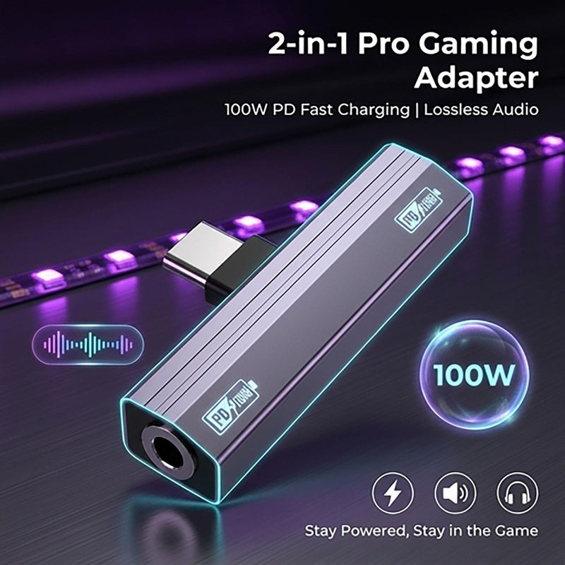 2 Pack USB C to 3.5mm Audio Adapter 2-in-1 HiFi DAC 100W PD Fast Charging Headphone Jack Widely Compatible for iPhone 15/15 Pro, iPad Pro, Samsung Galaxy, Gaming, Car Aux Gray