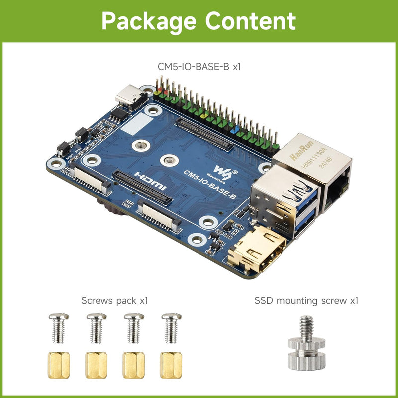 Waveshare Mini Base Board (B), Compatible with Raspberry Pi Compute Module 5, Onboard EEPROM and Encryption Chip