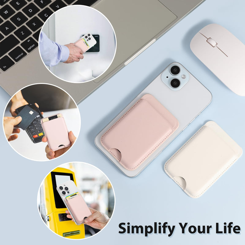 Magnetic Wallet Compatible with Apple Magsafe,2Pack Mag Safe Card Holder for iPhone 15/14/13/12 Pro/Max/Plus/Case,Vegan Leather RFID Phone Wallet Fits 4 Cards - White+Pink