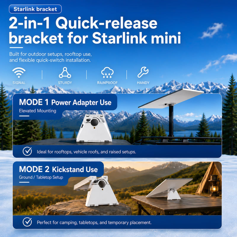 2 in 1 Alternative to Starlink mini Pipe Adapter and Flat Mount or Kickstand, Compat with Outdoor Portable Starlink Mini Tripod Adapter, Satellite TV Dish Mounts, Easy to Assemble and Store