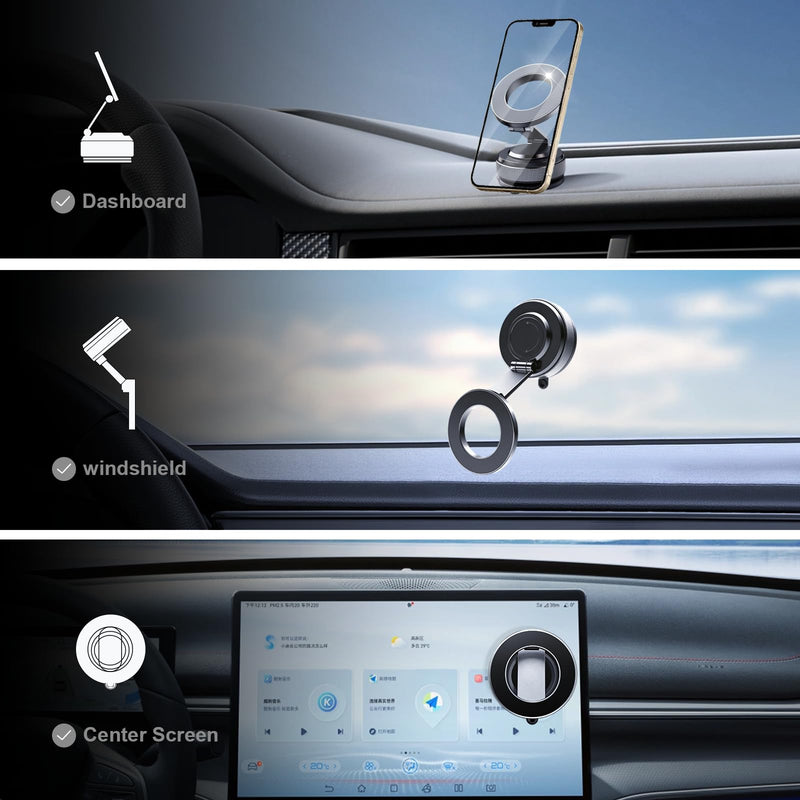 Full Aluminum Alloy Magnetic Car Mount 2025 for iPhone 17 Pro Max/16/15 [80+LBS Rock-Solid Suction & 3200gf N55 Magnet] 360° Adjustable Phone Holder for Car Dashboard/Windshield - No-Shake Stability Blue black