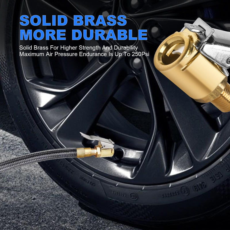 2pcs Locking Tire Air Chuck,Brass Tire Inflation Hose Adapter,Tire Nozzle With Tire Valve Threads,Unscrewed Connection Converted To Locking Connection,No Air Leakage On Chuck Air Compressor Pump Clip