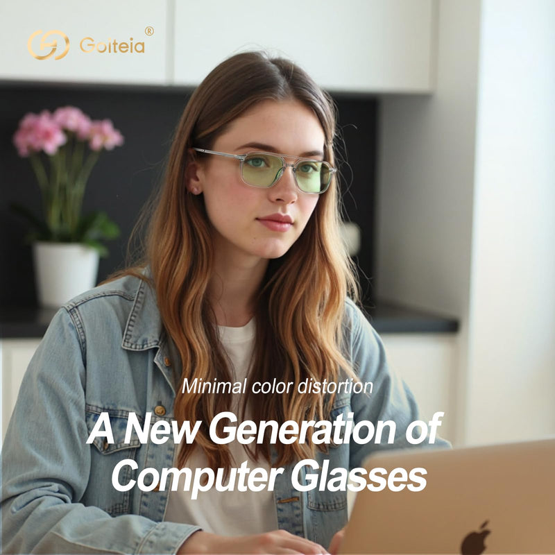 Goiteia Blue Light Glasses Men Women – Retro 70s Gaming Glasses for Anti Eyestrain, Comfortable for All-Day Wear Green Enhance: Blocks More Blue Light-without Looking Weird Clear Minimalist