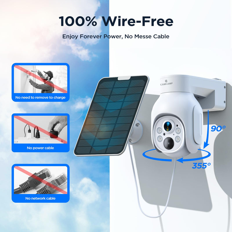 Camcamp 4MP Battery Powered WiFi Camera with Solar Panel, Spotlight, PTZ, 2-Way Audio, Smart Human Detection, Cannot Work Alone, Only Compatible SC23 Solar Security Camera System Add-on Cam
