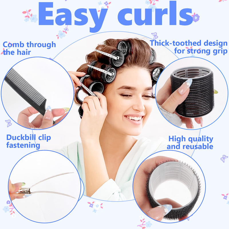 54 PCS Hair Rollers with Clips, Black Rollers for Hair, Jumbo Large Medium Small Hair Curlers Rollers for Long Medium Short Thick Fine Hair DIY Hairdressing (Black)