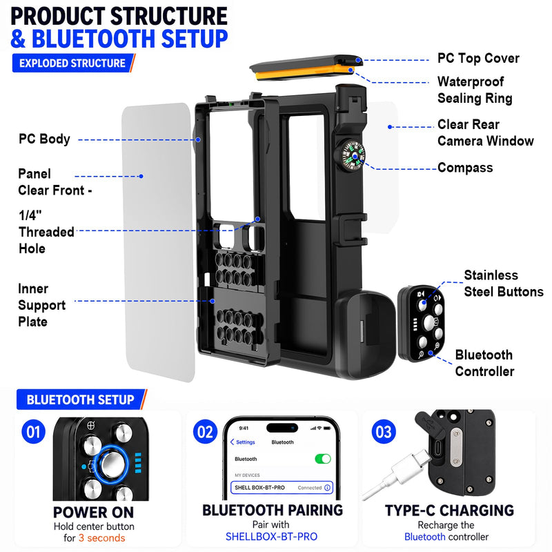 Waterproof Phone Case for Snorkeling, 50FT/15M Underwater Housing with Bluetooth Remote Shutter, Diving Case for iPhone 17 16 15 14 Samsung Galaxy S26 S25, Fits up to 7.3 Inch (Black) 3RD SSK Black