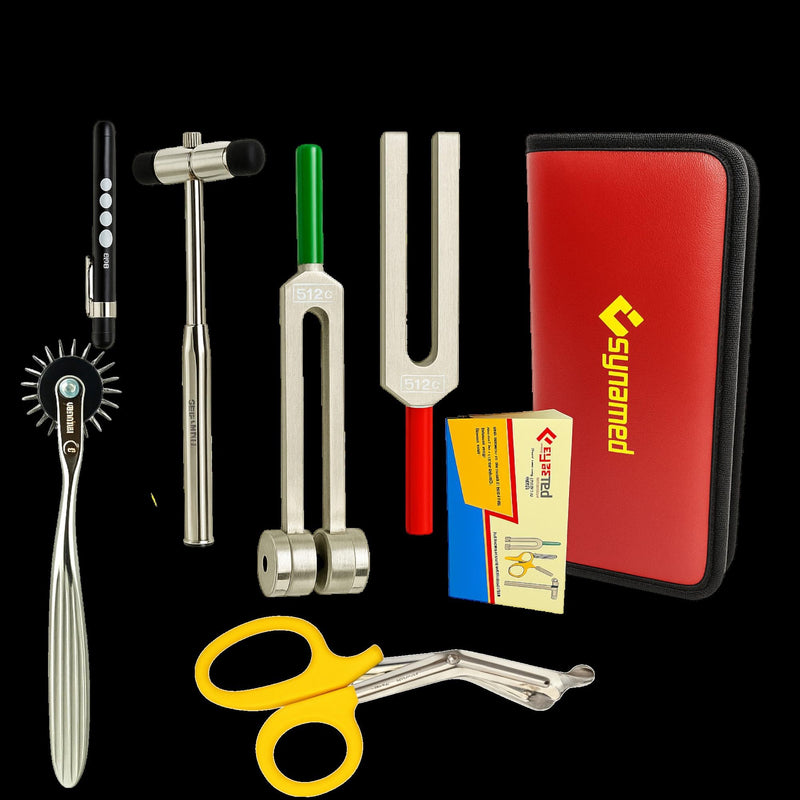 Cynamed Set of 6 pcs Reflex Percussion Buck Hammer + Penlight +Tuning Fork C 128 C 512 + Bandage Scissors 7.25" + Wartenberg Pinwheel (Set of 6)