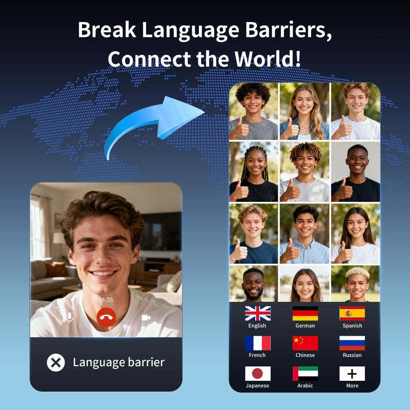 AI Translation Earbuds Real Time - Translator Headphones 198 Languages, Audifonos Traductores Inglés Español Translating Earbuds Wireless Bluetooth 6.1 for Travel, Meeting & Learning - Classic Black