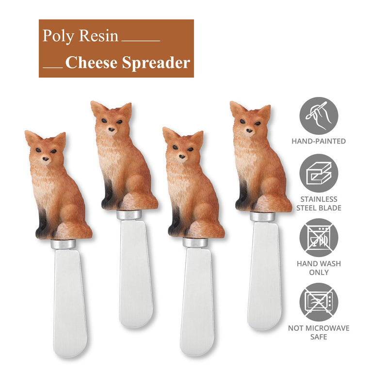 Supreme Housewares Red Fox Cheese Spreaders, Hand-Painted Resin Handles with Stainless Steel Blades for Spreading Cream Cheese, Butter, Jam, or Sandwich, Set of 4