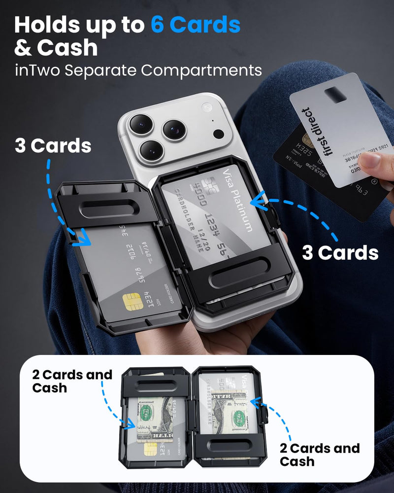 for Magsafe Wallet, 6 Card Holder, Splash-Resistant Heavy-Duty Snap Closure Phone Card Holder, Magnetic Wallet for iPhone 17/16/15/14/13/12 Series, Black