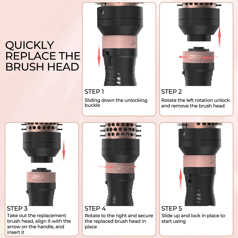 K&K 3 in 1 Ionic Heated Round Brush Curler, Ceramic Thermal Hair Brush Set | VERSATILE 3-IN-1 SET: Features 3 interchangeable barrels to create versatile curls, beachy waves, and instant root volume Black