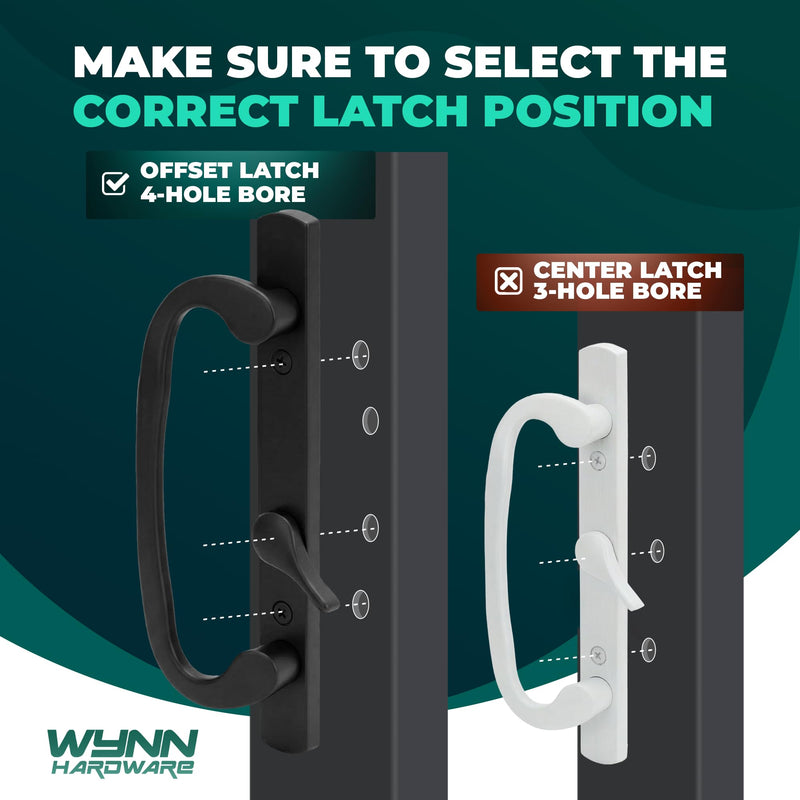 8.5" Legacy Sliding Patio Glass Door Offset Latch Black Handle Set with Keys - Sash Controls 2265 Keyed Lock - Fits 3-15/16" Screw Hole Spacing and 1-1/4" to 2-1/4" Door Thickness
