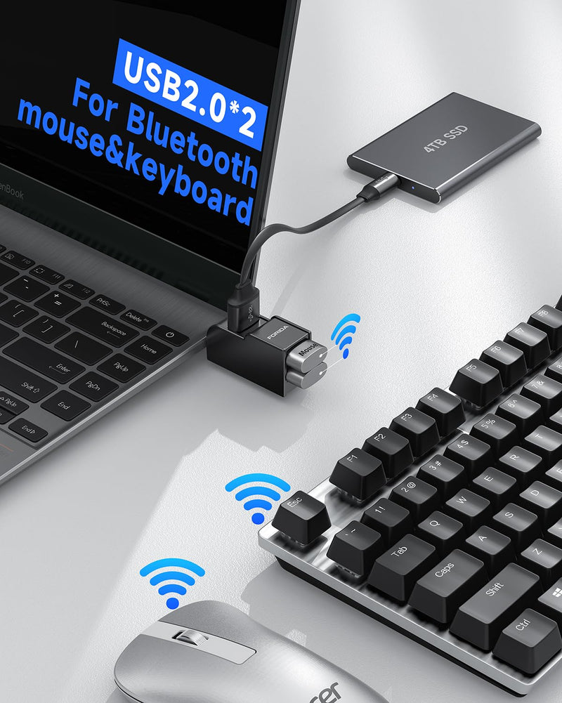 FORIDA 3 Ports USB Adapter, USB Hub with USB 3.0 and Double USB Adapter, Portable USB Splitter 1 in 3 Out for Keyborad, Mobile Hard Disk, U Disk, Camera, Mouse etc (Black) Black