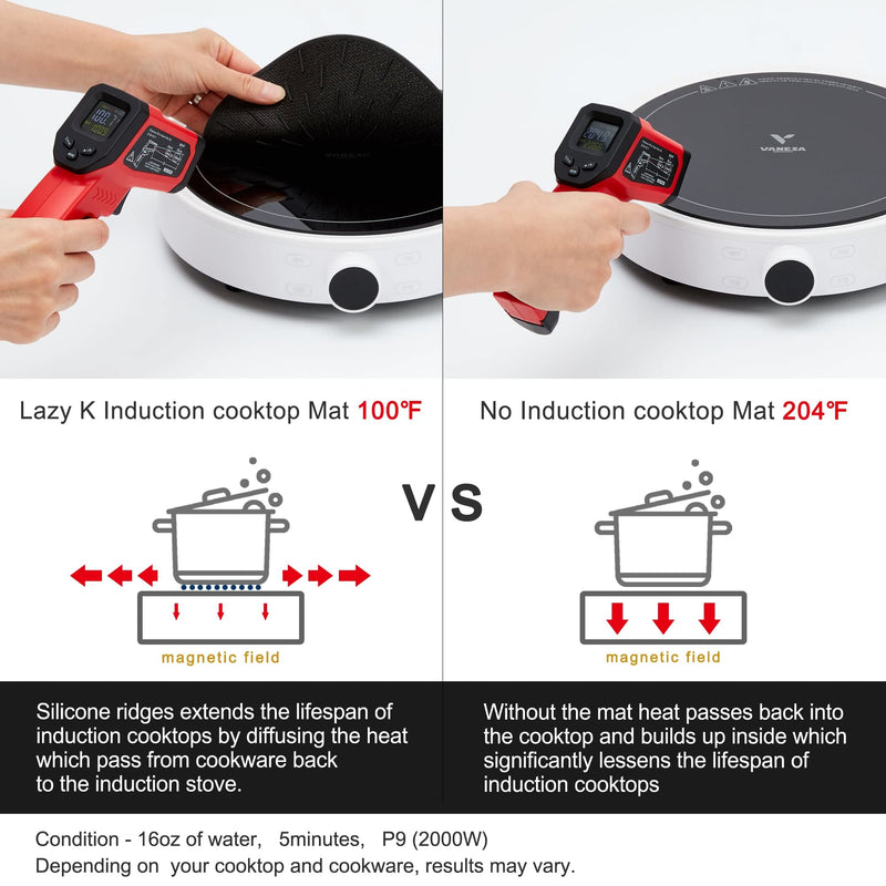 Lazy K Induction Cooktop Mat - Silicone Fiberglass Scratch Protector - for Magnetic Stove - Non Slip Pads to Prevent Pots from Sliding During Cooking_ Black (11inches) 11inches- L(BK)