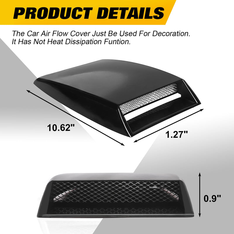 x xotic tech 10"x7" Air Flow Vent Intake Hood Scoop Turbo Bonnet Vent Decorative Cover Universal Fit Car (Black)