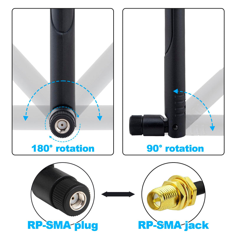 External WiFi Bluetooth Antenna 22DBI Long Range MIMO RP-SMA Male Aerial Antenna and 10FT RP-SMA RG174 Extension Cable for Wireless Router Network Devices PC Camera USB Adapter 2pcs