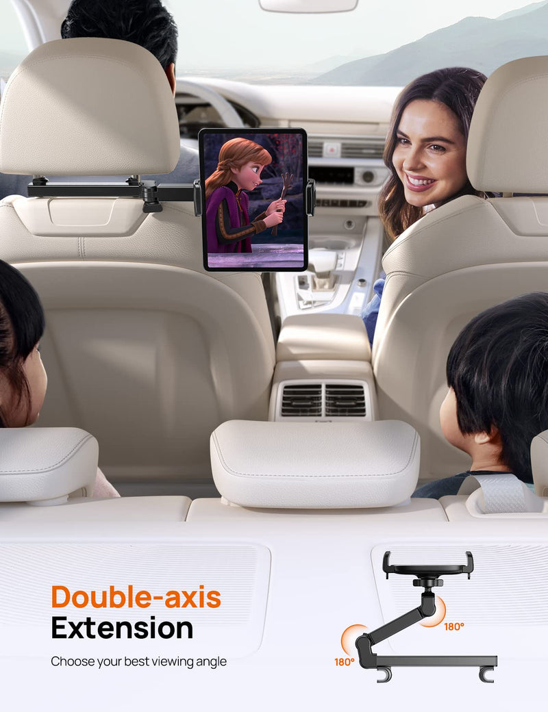 iPad Holder Car Headrest - [Stretchable Arm] 2024 Adjustable Tablet Mount for Car Backseat, Travel Road Trip Essentials for Kids, for iPad Pro, Air, Mini, Samsung Tab, 4.7-11” Device - Black