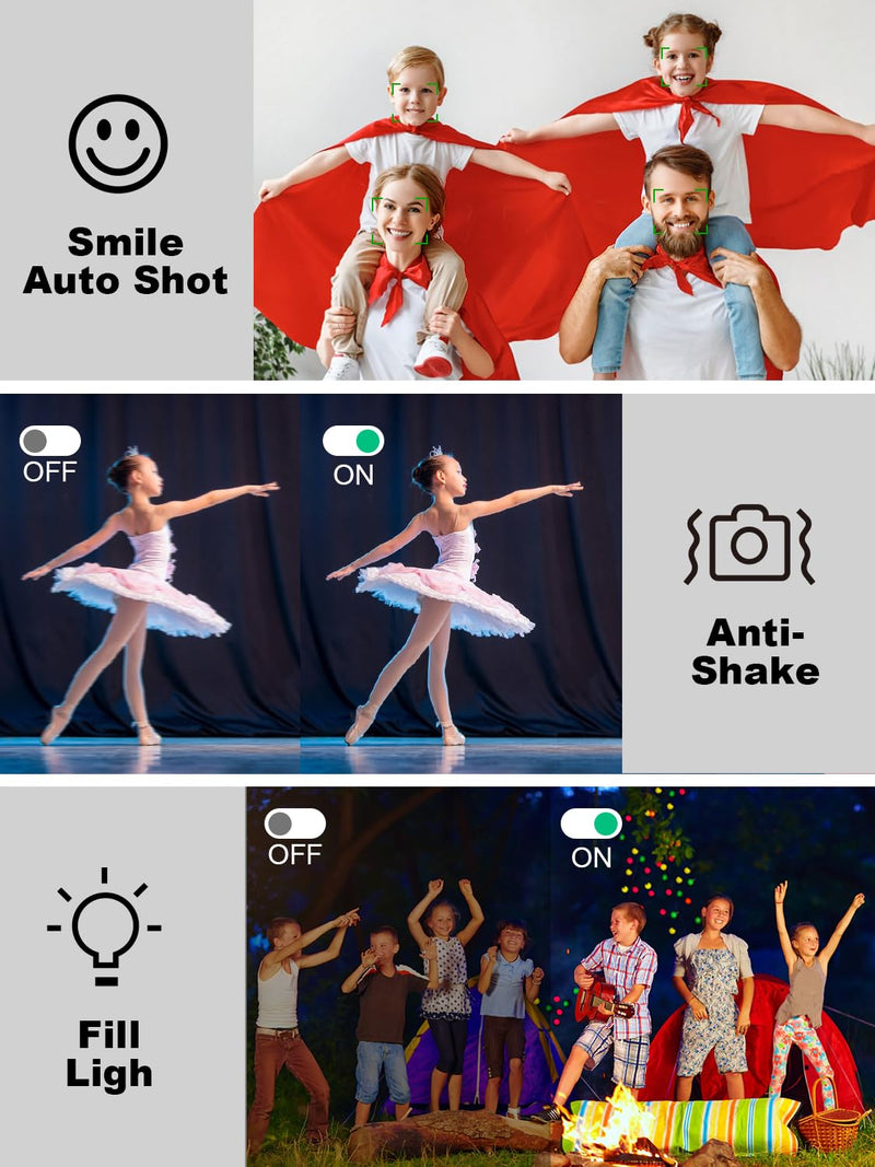 Digital Camera - 48MP, FHD 1080P, 18X Dig Zoom, Anti-Shake, 2.83" LCD, 32GB Card. Vlog Camera, Portable for Travel. Compact Point-and-Shoot for Kids, Teens, Students, Beginners (Black) Black