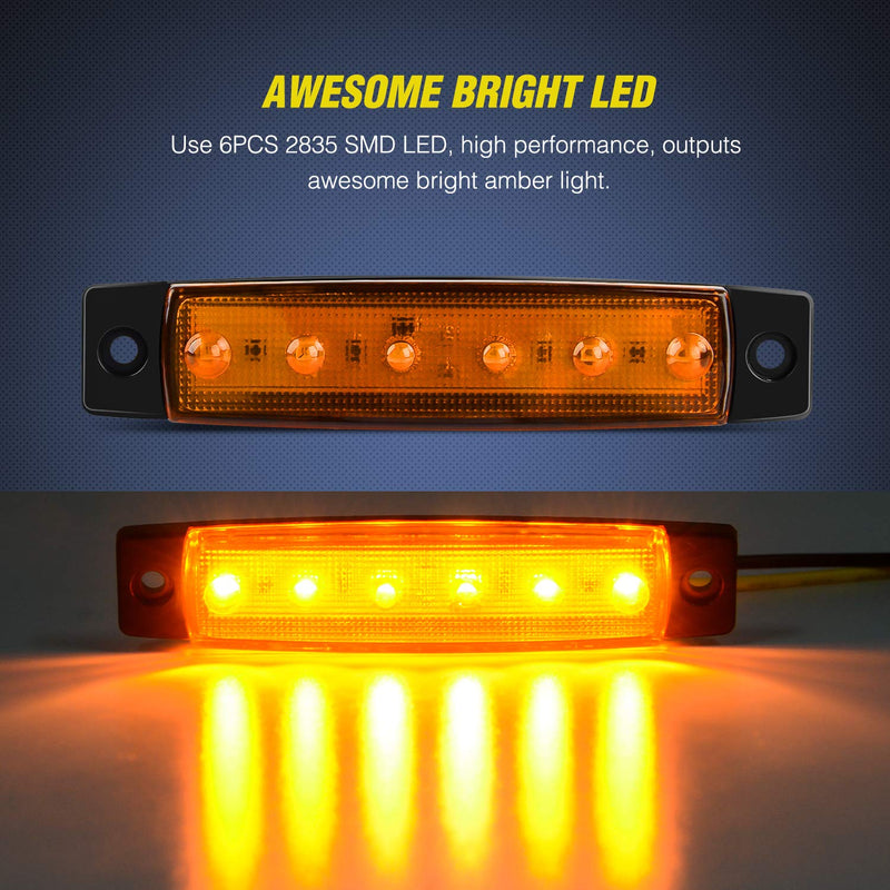 Nilight TL-14 10PCS 3.8” 6 Amber Indicator Rear Side Truck Trailer RV Cab Boat Bus Lorry LED Marker Clearance Light