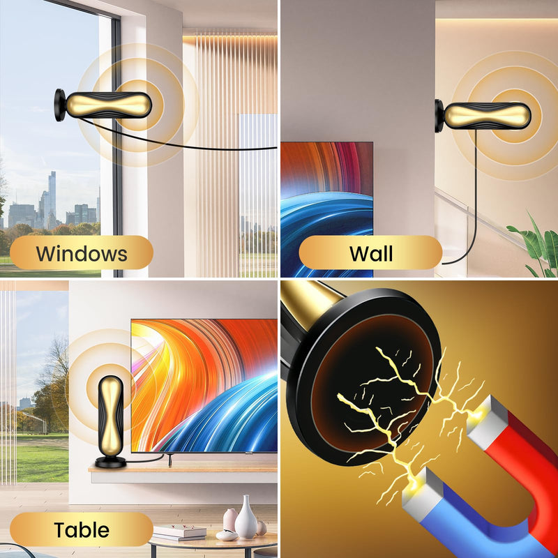 2026 Magnetic Digital TV Antenna, Supports 4K 8K, Works for All TVs Works | Works with all Smart TVs and digital devices, stable signal for clear HD channels, and easy setup. Gold