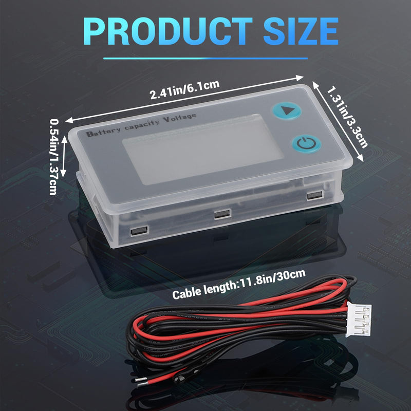 DROK RV Battery Monitor 12V - Golf Cart Battery Meter 10-100V, Digital Voltmeter Temperature Gauge for Car Marine DIY Project Grey 12V/30cm Wire