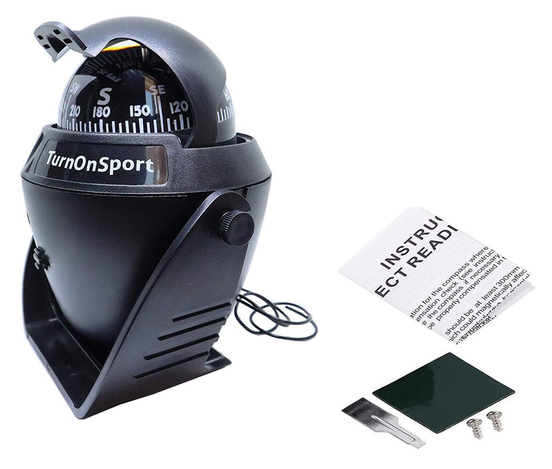 Boat Compass Dash Mount Flush - Boating Compass Dashboard Suction - Navigation Marine Compass Boats Surface Mount - Illuminated Dashboard Compass Ship - Electronic Sea Compass Black