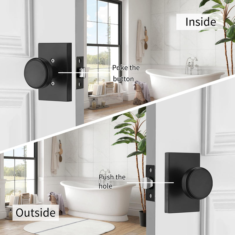 Black Door Knobs for Bath & Bed, Privacy Pismo Doorknob, Heavy Duty Door Knob with Lock 1 Rectangle Black