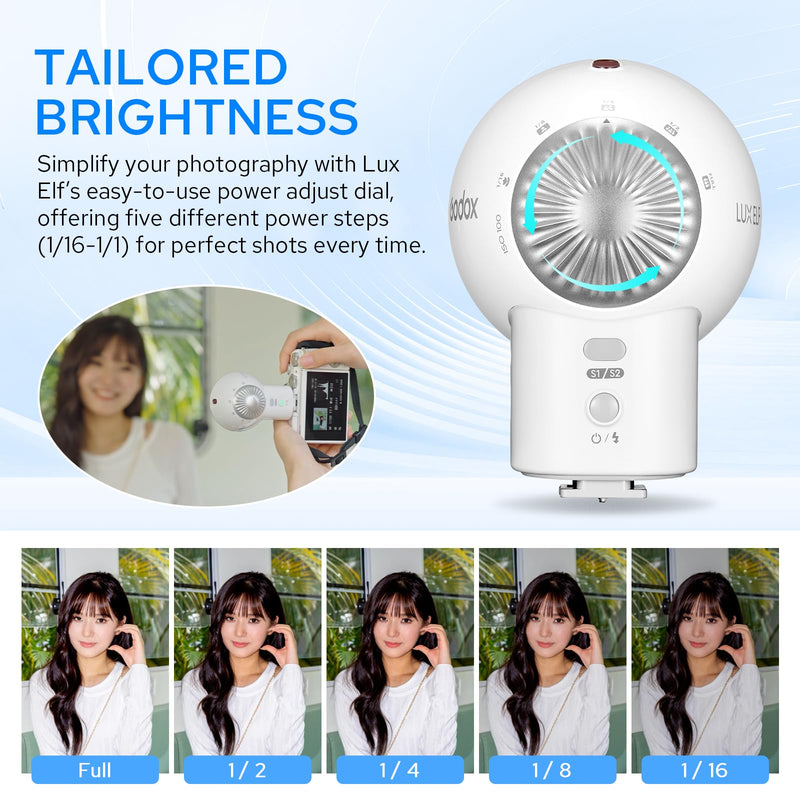 Godox Lux Elf Retro Camera Flash, GN6 6000K±200K, Mini Flash Speedlight | For Fujifilm Sony Canon Nikon Olympus Cameras, S1/S2 Optical Control, 5 Levels Flash Power Steps, Built-in 350mAh Battery