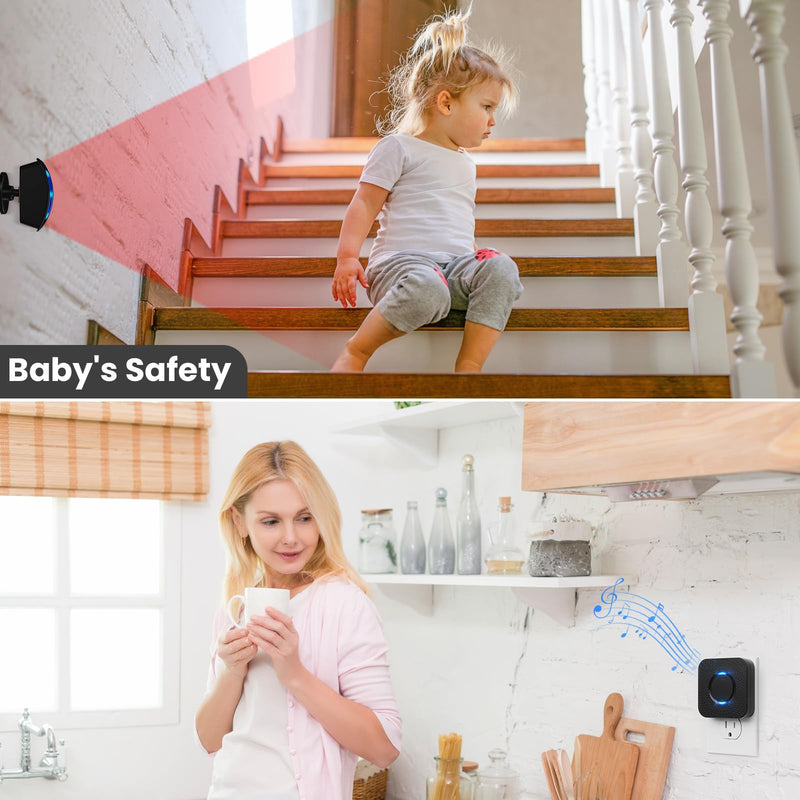 Wireless Motion Sensor LED Light - Motion Detector Alarm Chimes Door Sensor with 500 FT Range Security Alert Monitor System for Home, Business, Store, Office, School A 1 Receiver+1 Sensors
