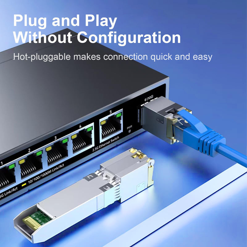 1.25G/2.5G/5G/10GBase-T SFP+ Transceiver, 10G SFP+ to RJ45 Copper Module, CAT.6a/7, up to 30 Meters, for Cisco SFP-10G-T-S, Ubiquiti uacc-cm-rj45-mg, D-Link, Supermicro, MikroTik S+RJ10 and More 10GBase-T: 30m