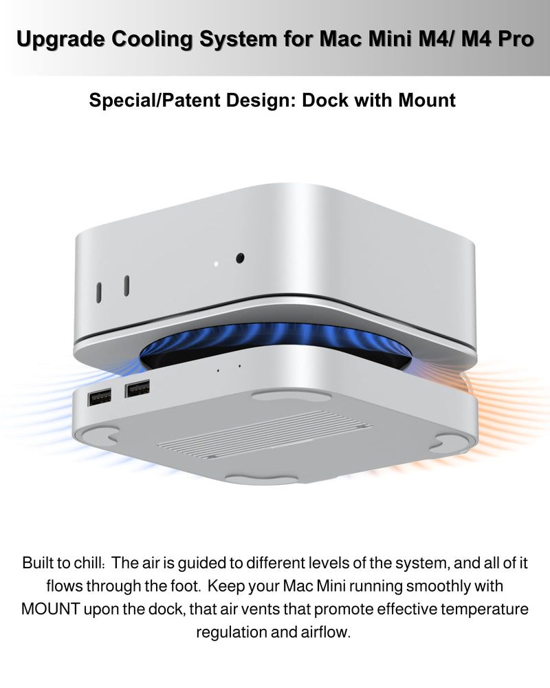40Gbps Aluminum Mac mini Dock and Stand, USB 4 Hub for Mac mini M4 and M4 Pro 2024 with 40Gbps M.2 NVMe SSD Enclosure, Triple USB A 2.0, 3.5mm Audio Jack Accesories MC60-USB4