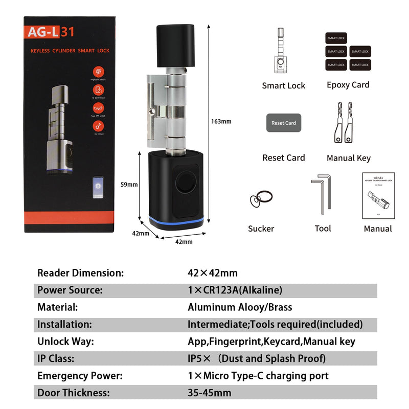Intelligent Door Locks Fingerprint IC Card Key Cell Phone Application Household Intelligent Electronic Locks Applicable to Wooden Iron Security Door Black